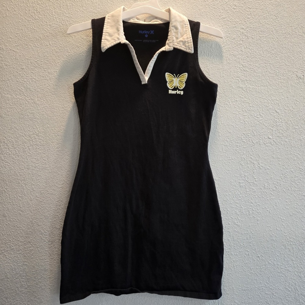Hurley Sleeveless Polo‎ Dress Womens Small Black Butterfly Logo Y2K Surf Skate